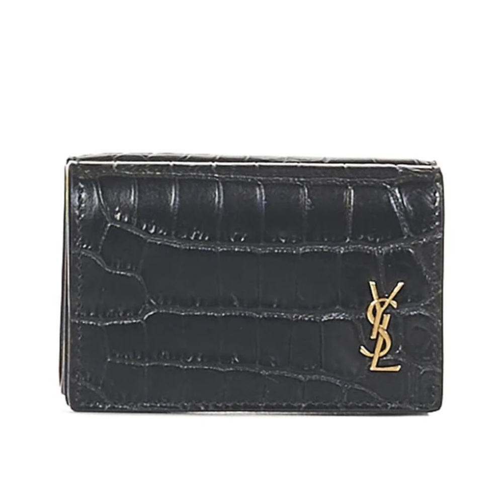 Authentic Saint Laurent Croc Embossed Monogram Wallet - Picture 2 of 15